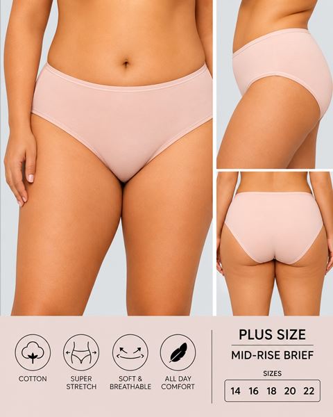 Immagine di 5 PACK COTTON STRETCH MID RISE BRIEF ALL DAY COMFORT- BEIGE